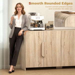 Sideboard Buffet Cabinet, 62" Modern Kitchen Storage Cabinet with Soft-Close Doors and Adjustable Shelves, Natural Wood