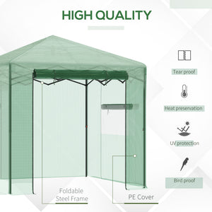 Portable Pop Up Greenhouse, Outdoor Walk-in Hot House with Roll-up Door & 2 Windows, 8' x 6' , Green