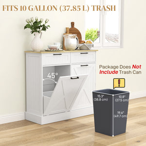 10 Gallon Hidden Garbage Bin Cabinet, Tilt Out Trash Cabinet w/ 2 Drawers, Freestanding Kitchen Island – view 11