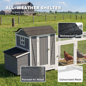 118"L Chicken Coop, Large Wooden Hen House with Run, Pull-Out Tray, Waterproof Roof, Nesting Box, Swing, Roosting Bars