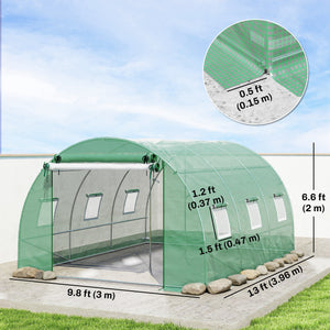 Walk-in Tunnel Greenhouse, Plant Hot House w/ Support Rods, Roll-up Mesh Door, Mesh Windows, 13'x9.8'x6.6' – view 2