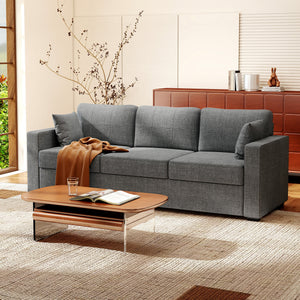 Modern Upholstered Couch, 3 Seater Sofa with Thick Spring Cushions and Deep Seat for Living Room, Dark Grey