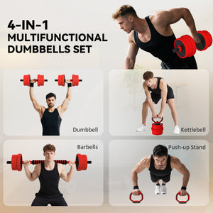 Soozier 44lbs 4-in-1 Adjustable Weight Dumbbell Set, Barbell, Kettlebell, Push Up Stand
