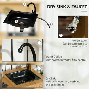 Outdoor Potting Bench Table with Faucet, Removable Sink, Hooks and Storage Shelves – view 11