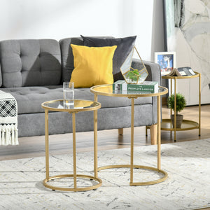 Set of 2 Nesting Coffee Tables with Metal Base, Round Side Table with Tempered Glass Tabletop for Living – view 14