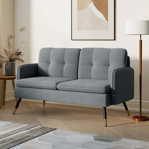 55" Loveseat Sofa, Linen Love Seat w/ S spring, Steel Legs and Button Tufting, Small Couch for Living Room – view 35