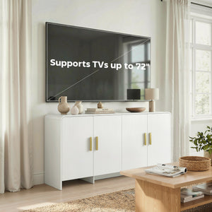 60" Sideboard Buffet Cabinet with Soft Close Doors, TV Stand for TVs up to 72 Inch, White Wood Grain