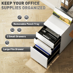 3 Drawer Filing Cabinet with Lock, Steel Office Storage Cabinet with Hanging Bar for A4, Legal – view 10