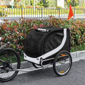 Aosom Dog Bike Trailer, Pet Cart Bicycle, Wagon Cargo Carrier Attachment with Hitch, Reflectors, Flag for Small Medium Dogs, Pet Wheelchair for Travelling, White
