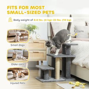 Cat Stairs with Sisal Scratching Post for High Bed Couch, Adjustable 3-Tier Pet Stairs, Grey