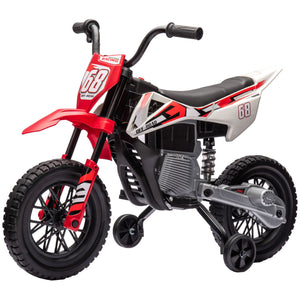 Qaba 12V Kids Dirt Bike, Electric Motorcycle with Twist Grip Throttle, Training Wheels, Rear Suspension & Music