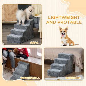 4-Step Dog Ramp for Sofa, Bed, and Couch, with Removable Cover, Light Grey – view 6