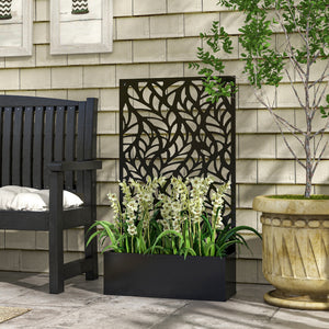 Metal Outdoor Privacy Screen with Raised Graden Bed, Privacy Panel and Planter Box, Wall-Mounted or Freestanding