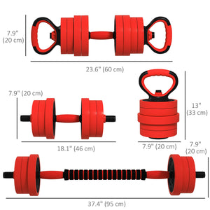 Soozier 44lbs 4-in-1 Adjustable Weight Dumbbell Set, Barbell, Kettlebell, Push Up Stand