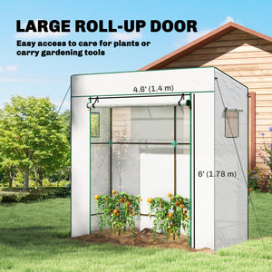 Walk-in Tomato Greenhouse Lean-to Green House with Reinforced PE Cover, Roll-up Door, Mesh Windows, Green – view 11