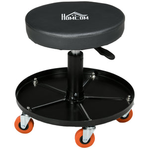 Shop Stool, Pneumatic Adjustable Mechanic Stool, with Tool Tray, Wheels - Black
