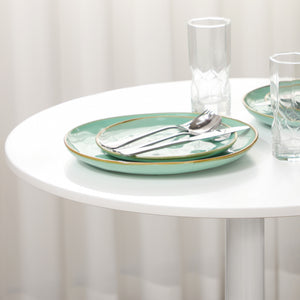 Modern Kitchen Table for 2 people, Round Dining Table with Steel Base for Living Room, Dining Room, White
