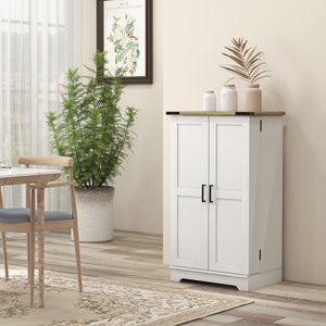 Farmhouse Kitchen Pantry Storage Cabinet, Kitchen Pantry Cabinet with Doors and Adjustable Shelves, Cream White