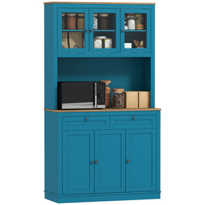 71" Pantry Cabinet with Microwave Space, Buffet with Hutch, 2 Drawers, Adjustable Shelves and Glass Doors – view 22