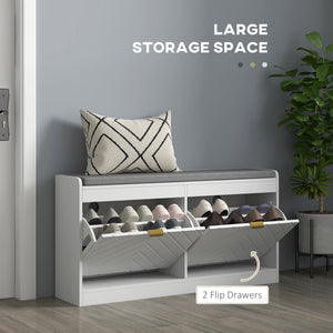 Shoe Storage with Seat, Upholstered Hallway Bench, Shoe Bench with 2 Flip Drawers and 4 Vents for 8 Pairs of Shoes