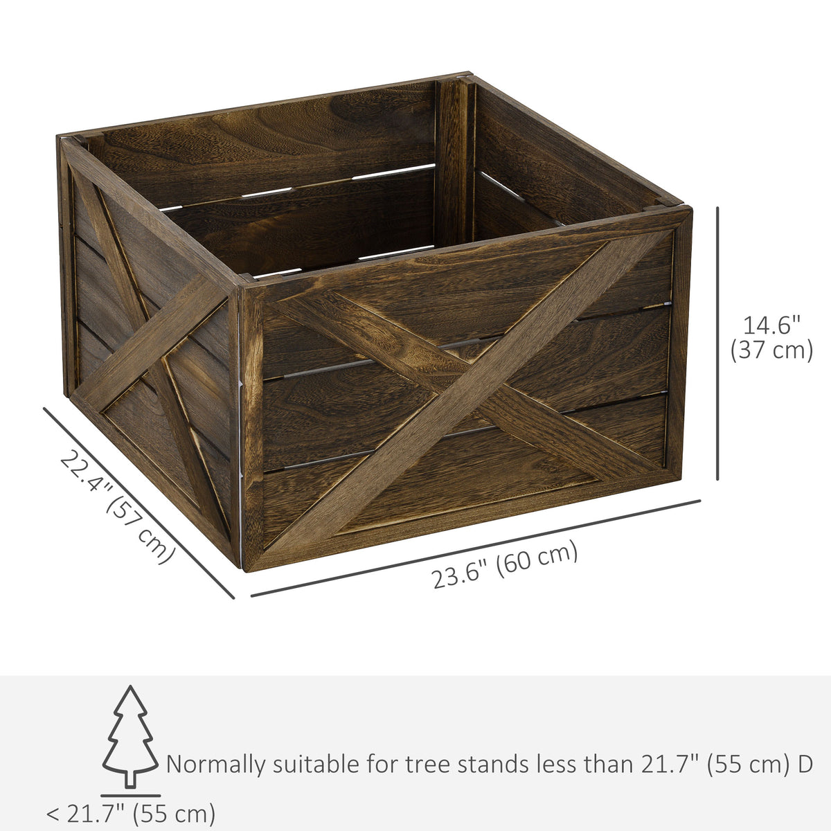 24" Farmhouse Christmas Tree Base Cover Wooden Christmas Tree Collar Box Home Decoration Dark Distressed Wood Finish