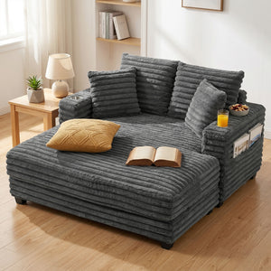 60" Chaise Lounge Chair, Oversized Upholstered Sofa Bed with Cup Holders & Pillows – view 14