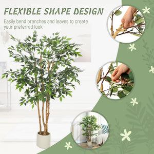 4FT Artificial Banyan Tree Set of 2, Fake Potted Tree with Solid Wood Trunk and Pot for Indoor