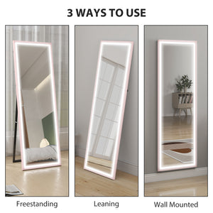 LED Mirror with Dimmable and 3 Colour Lights, 64" x 21" Rectangular Full Body Mirror for Bedroom Living Room, Pink