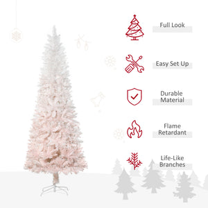 6ft Pencil Artificial Christmas Tree with Pine Realistic Branches, Auto Open, Pink and White