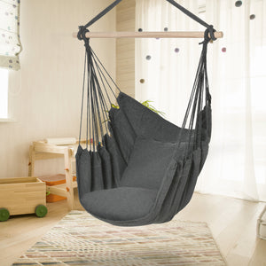 Hammock Chair Swing Hanging Macrame Chair Cotton w/ Two Soft Seat Cushions – view 8