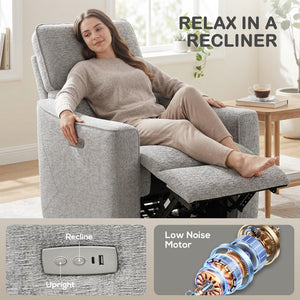 Power Recliner Chair, Chenille Upholstered Recliner Chair with USB Ports, Footrest, Dark Grey – view 12
