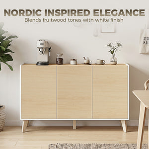 Sideboard Buffet Cabinet, 47" Modern Kitchen Storage Cabinet with 6 Compartments, Soft-Close Doors, Natural Wood Effect