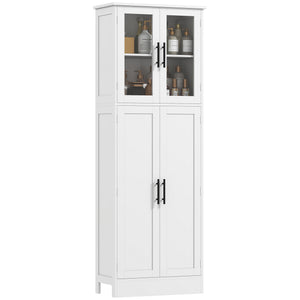 Tall Bathroom Cabinet with Glass Doors, Space-Saving Unit with Adjustable Shelves, Freestanding Storage, White