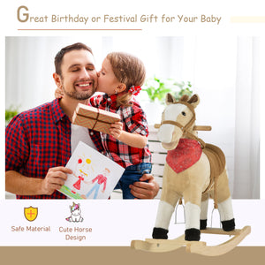 Qaba Kids Plush Ride-On Rocking Horse Toy Cowboy Rocker with Fun Realistic Sounds for Child 3-6 Years Old