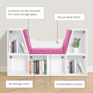 6-Cubby Bookcase with Seat Cushion, Cube Storage Shelf with Reading Nook for Home Office, Study, Blue – view 13