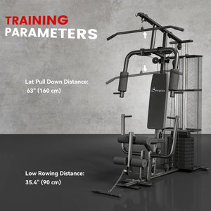 Soozier Home Gym, Multifunction Gym Equipment Workout Station with 100Lbs Weight Stack for Lat Pulldown, Leg Extensions, Preacher Bicep Curls, Triceps Pulldowns, Chest Press, Black