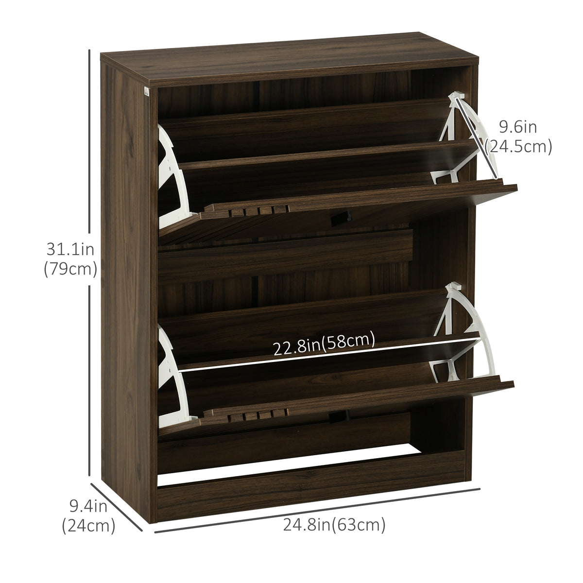Shoe Storage Cabinet Organizer for 12 Pairs of Shoes with 2 Flip Drawers and Adjustable Shelves, Walnut