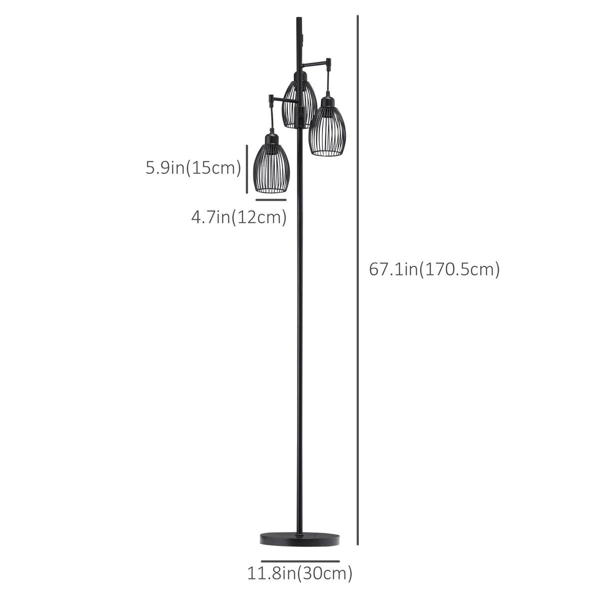 Industrial Floor Lamp with 3 Hanging Wire Lampshades, Dimmable Standing Lamp for Living Room, Bedroom – view 2