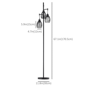 Industrial Floor Lamp with 3 Hanging Wire Lampshades, Dimmable Standing Lamp for Living Room, Bedroom – view 2