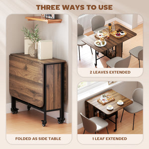 Folding Dining Table, Extendable Kitchen Table for Small Spaces with Storage Shelf and 6 Wheels – view 10
