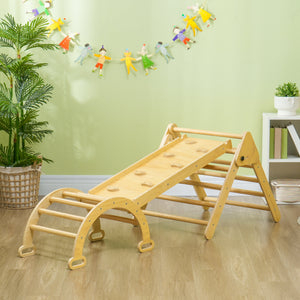 5 in 1 Pikler Triangle Set with Ladder, Ramp, Arch, for 18-48 months, Nature Wood