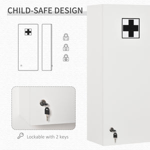 Wall Mount Medicine Cabinet, 5-tier Lockable Bathroom Cabinet with 2 Keys and Adjustable Shelves, White
