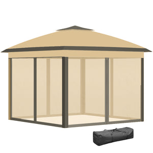 11' x 11' Pop Up Gazebo, Double Roof Foldable Height Adjustable Canopy Tent with Mesh Sidewalls