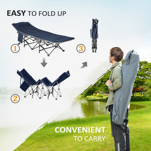 Folding Camping Cot with Mat & Pillow, Double Layer Oxford Heavy Duty Sleeping Cot with Carry Bag Blue – view 5