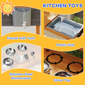 Kids Sandbox with Cover Kitchen Playset Toys, Wooden Sand Box with Seat, Storage, for 3-7 Years Old, Grey – view 18