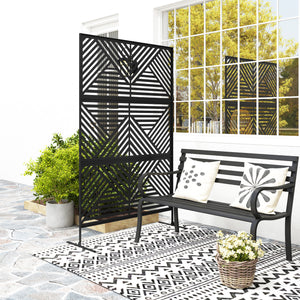 Metal Outdoor Privacy Screen, Freestanding Outdoor Divider with Stand, Decorative Privacy Panel, 78" x 48", Black