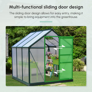 6.2' x 6.3' x 6.6' Clear Polycarbonate Greenhouse, Large Walk-In Green House Garden, Plants Grow, Galvanized Sheet Frame w/ Slide Door