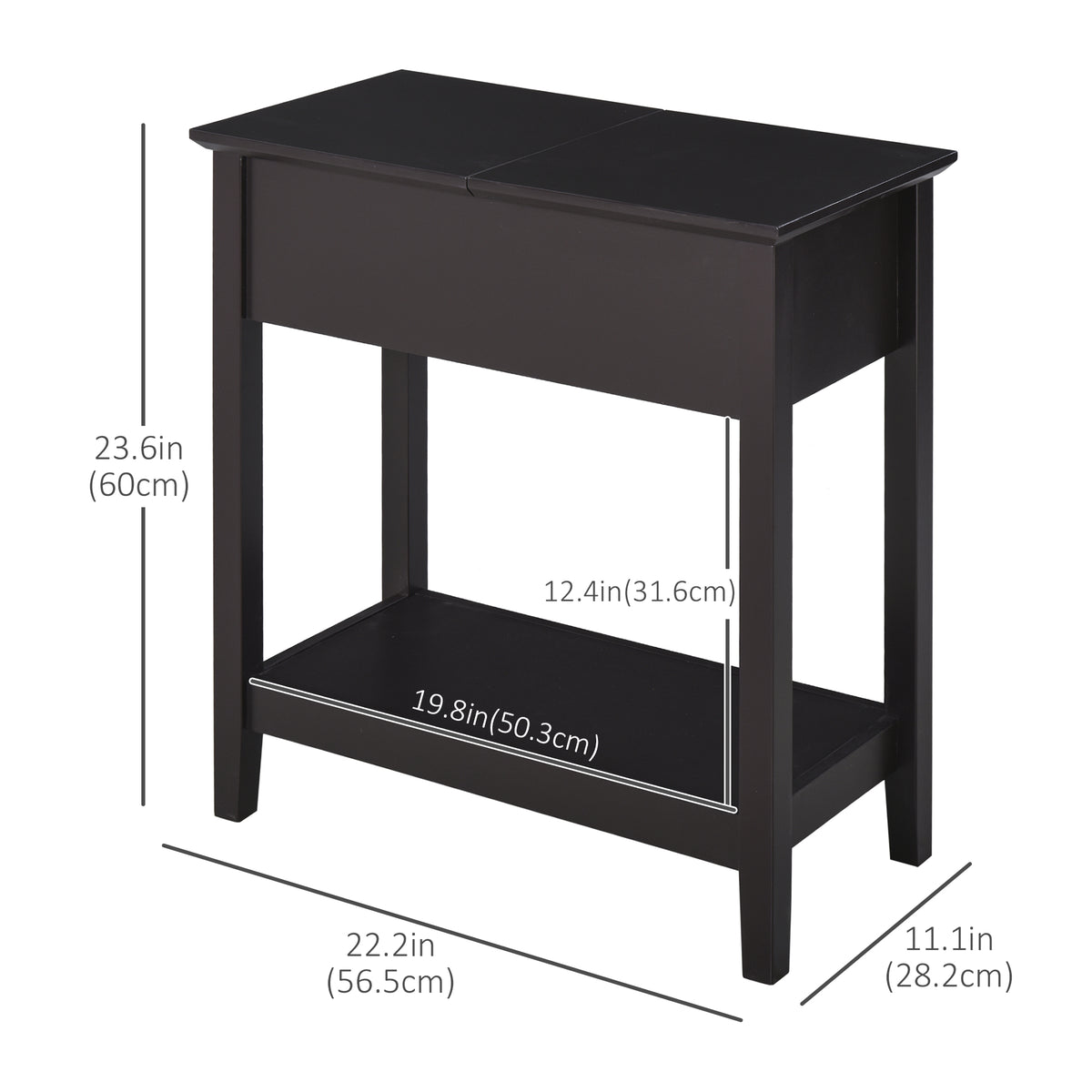 End Side Table in Flip Top Design with Cabinet and Bottom Shelf, Storage Furniture Decoration for Bedroom Living Room Office, Dark Coffee