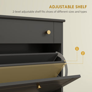 Slim Shoe Storage with 2 Flip Drawers and Adjustable Shelves Shoe Cabinet Organizer for 8 Pair, Black – view 4