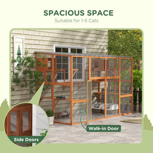 Large Outdoor Catio with 2 Condos, Jumping Platforms, Waterproof Roof, Orange